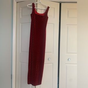 Long red velvet dress